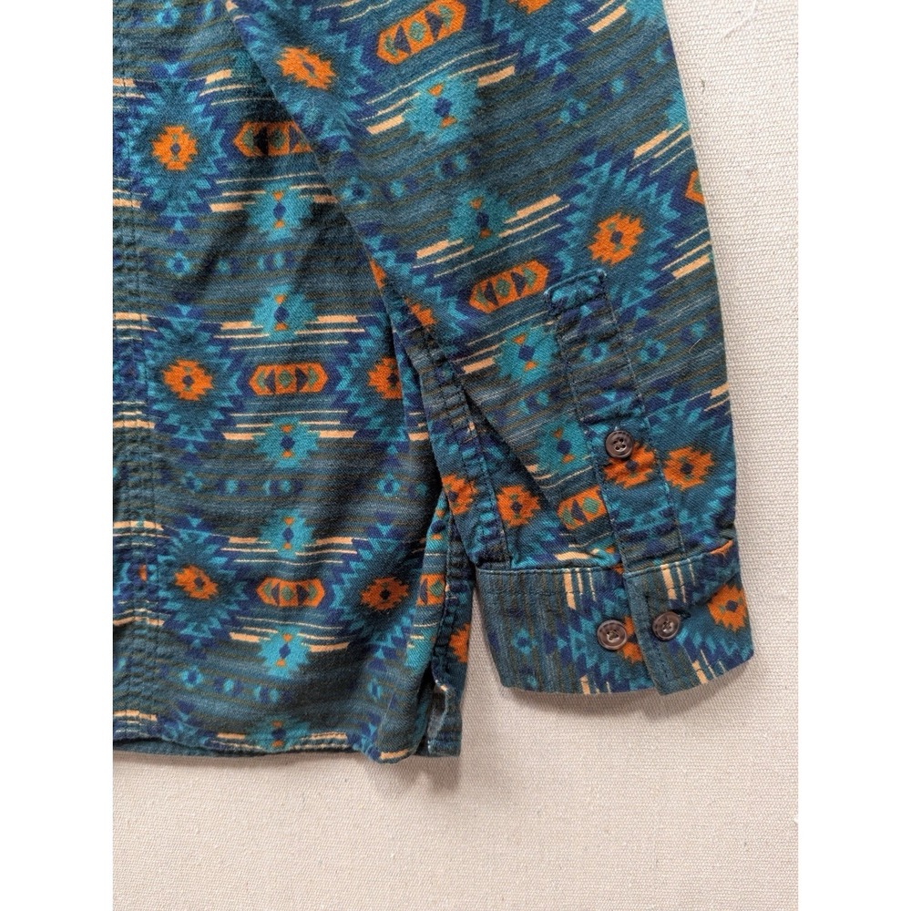 Duluth Trading Co Flannel Shirt Womens Large Teal Southwestern Aztec 3237-30 - Picture 11 of 14